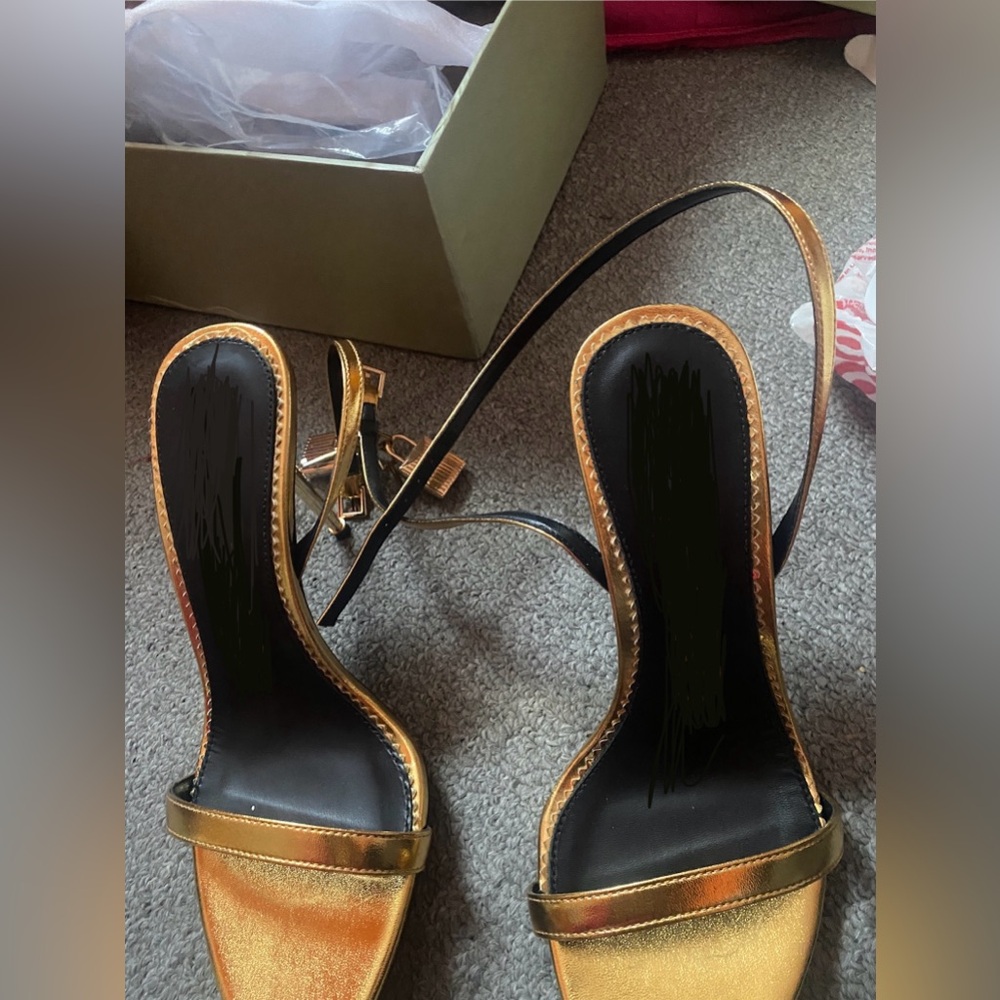 Gold padlock heels